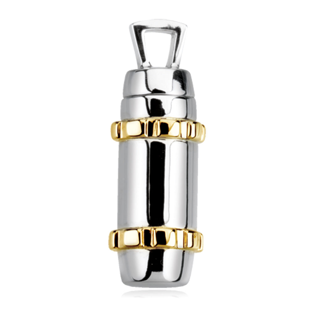 14k White and Yellow Gold, Two Tone Cylinder Ash Holder Pendant, Item P8846 by The Black Bow Jewelry Co.
