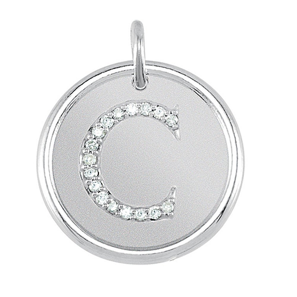 .08 Ctw G-H, I1 Diamond Initial 17mm Sterling Silver Pendant Letter C, Item P8881 by The Black Bow Jewelry Co.