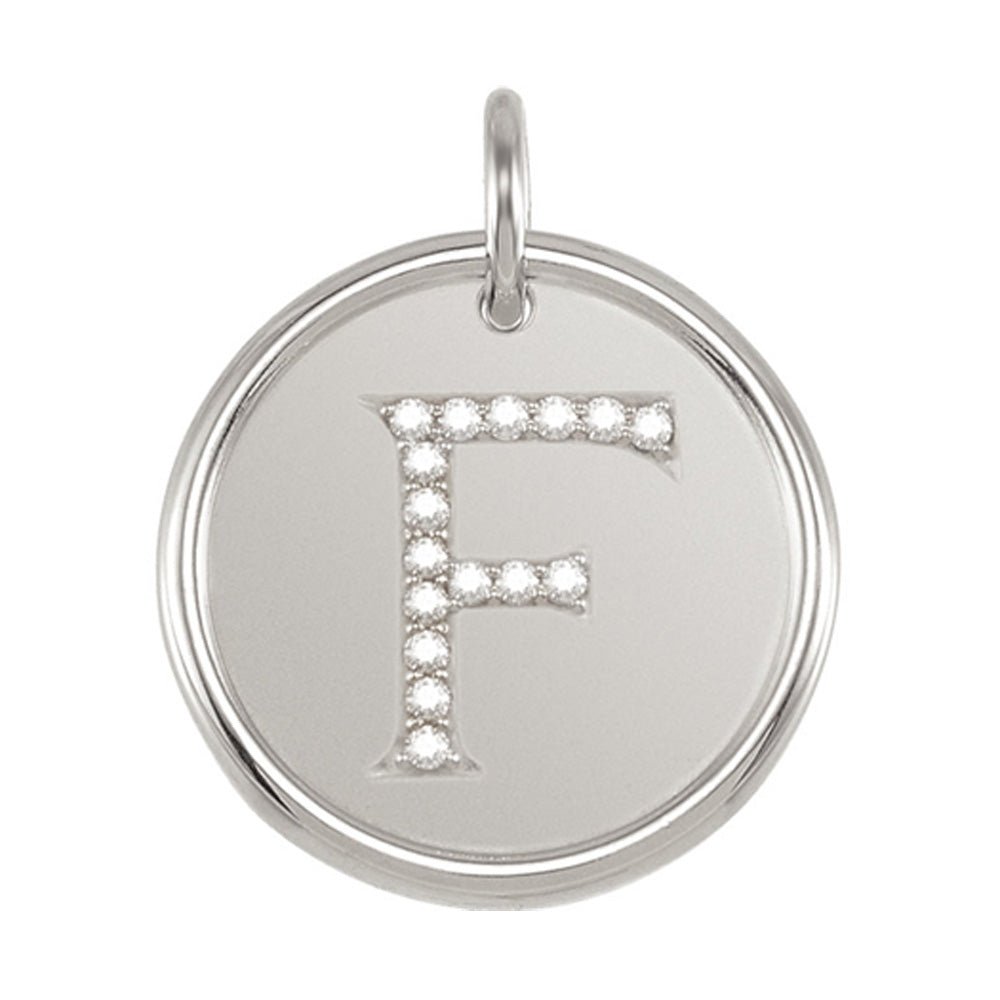 .08 Ctw G-H, I1 Diamond Initial 17mm Sterling Silver Pendant Letter F, Item P8884 by The Black Bow Jewelry Co.