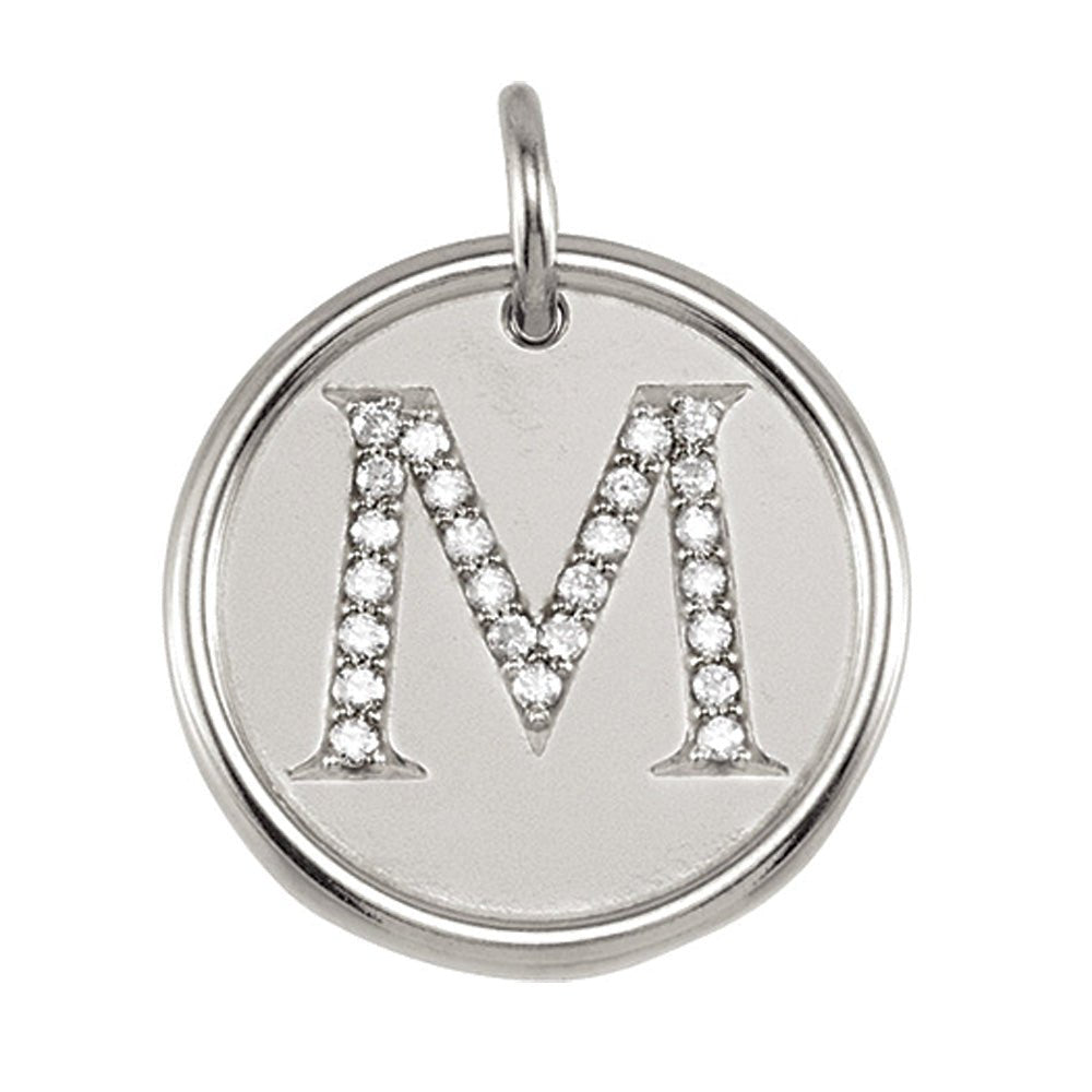 1/8 Ctw G-H, I1 Diamond Initial 17mm Sterling Silver Pendant Letter M, Item P8891 by The Black Bow Jewelry Co.