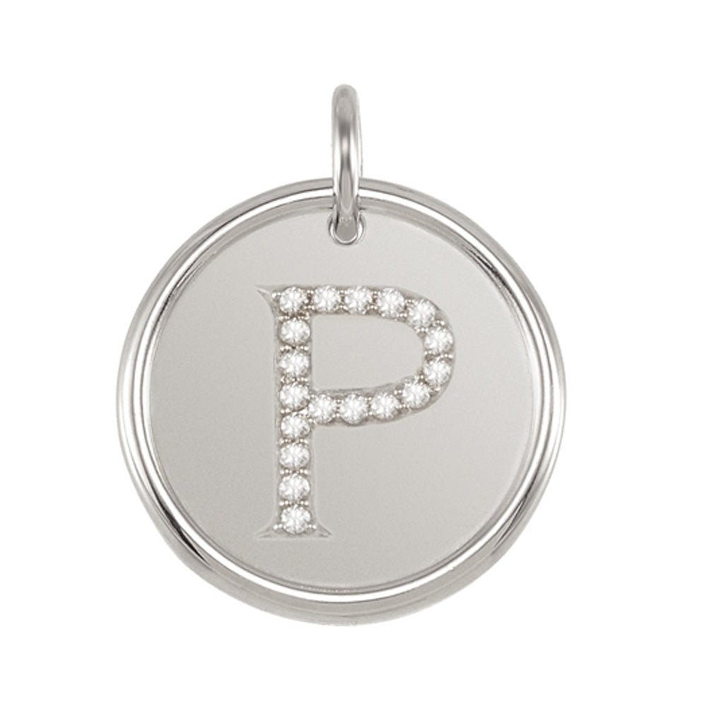 1/10 Ctw G-H, I1 Diamond Initial 17mm Sterling Silver Pendant Letter P, Item P8894 by The Black Bow Jewelry Co.