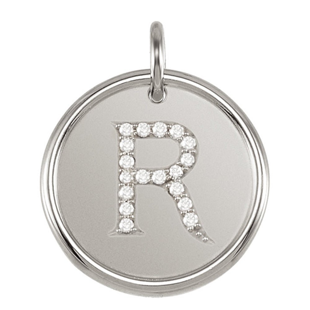 1/10 Ctw G-H, I1 Diamond Initial 17mm Sterling Silver Pendant Letter R, Item P8896 by The Black Bow Jewelry Co.