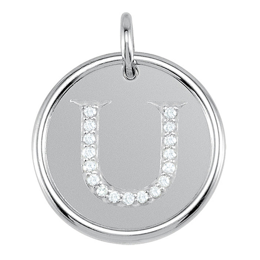 .085 Ctw G-H, I1 Diamond Initial 17mm Sterling Silver Pendant Letter U, Item P8899 by The Black Bow Jewelry Co.