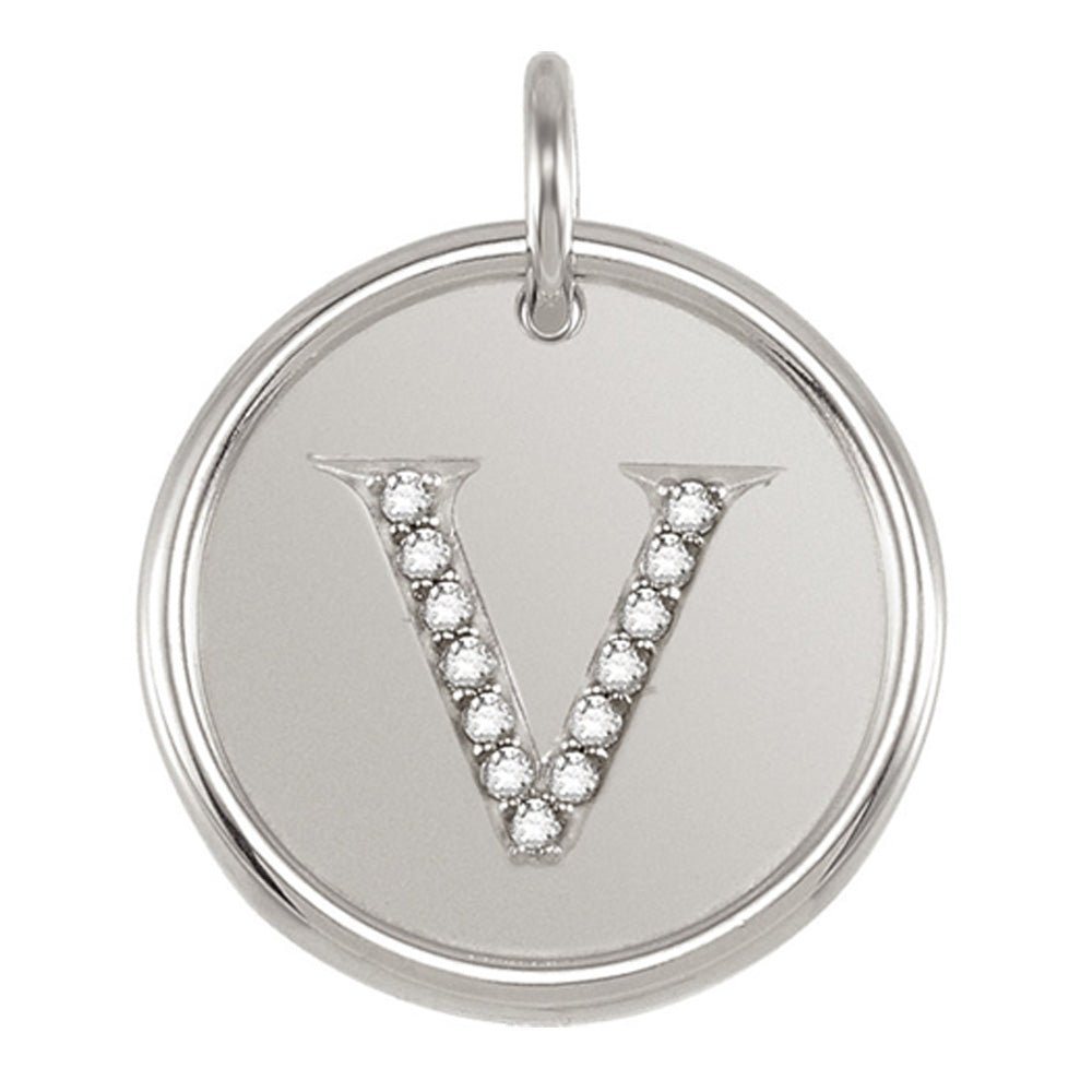 1/15 Ctw G-H, I1 Diamond Initial 17mm Sterling Silver Pendant Letter V, Item P8900 by The Black Bow Jewelry Co.