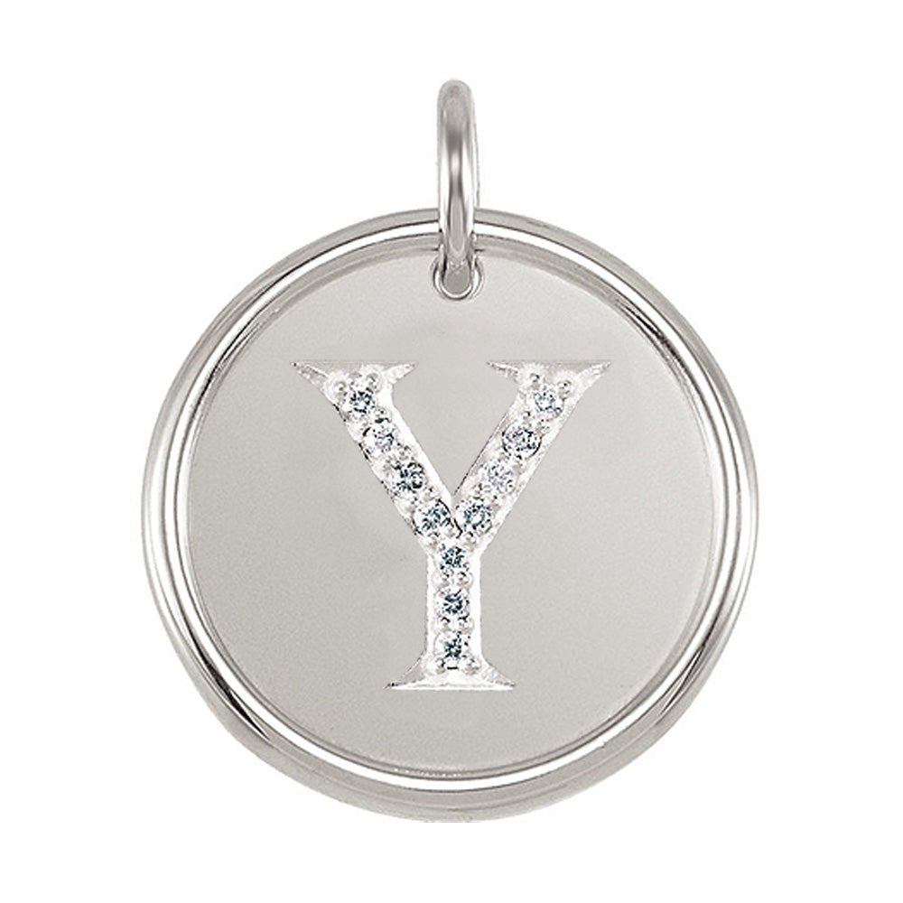 1/20 Ctw G-H, I1 Diamond Initial 17mm Sterling Silver Pendant Letter Y, Item P8903 by The Black Bow Jewelry Co.