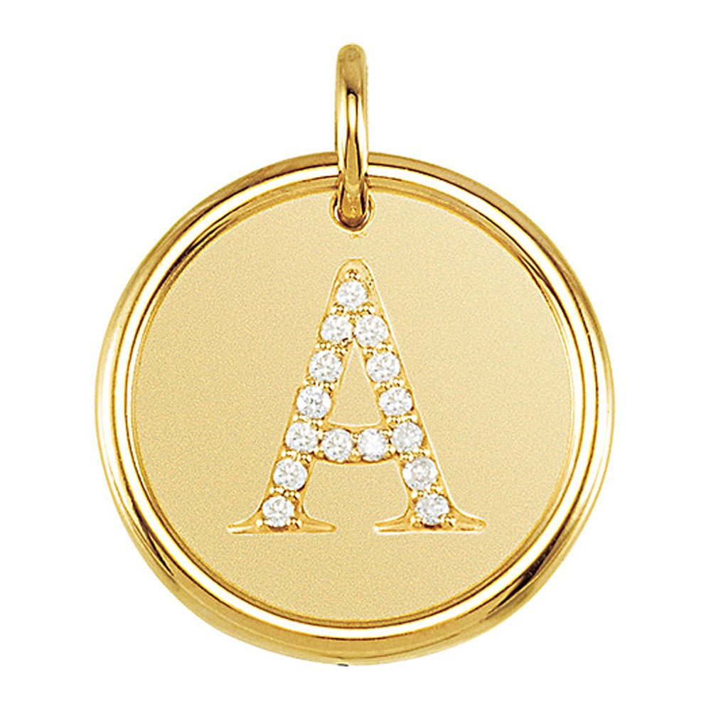 1/15 Ctw G-H, I1 Diamond Initial 17mm 14k Yellow Gold Pendant Letter A, Item P8905 by The Black Bow Jewelry Co.