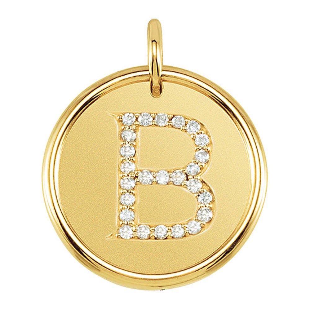 1/8 Ctw G-H, I1 Diamond Initial 17mm 14k Yellow Gold Pendant Letter B, Item P8906 by The Black Bow Jewelry Co.