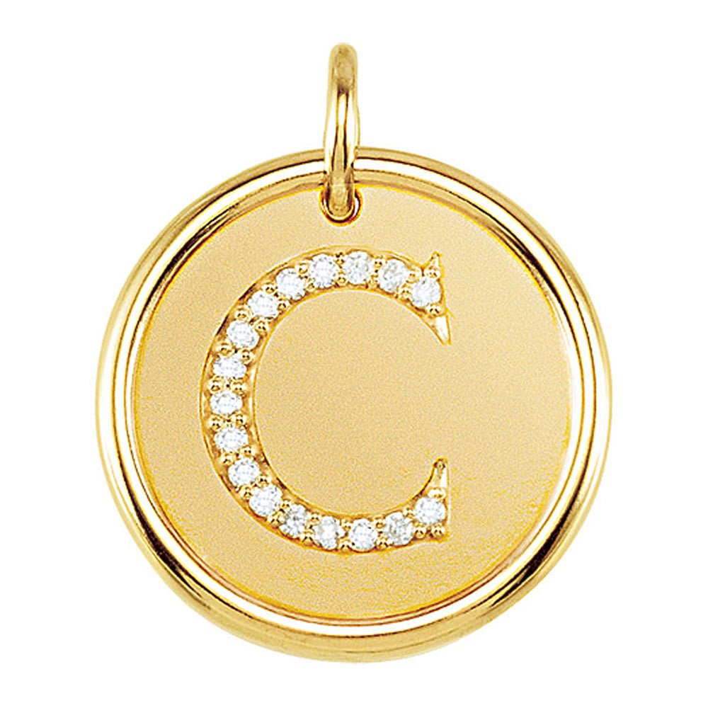 .08 Ctw G-H, I1 Diamond Initial 17mm 14k Yellow Gold Pendant Letter C, Item P8907 by The Black Bow Jewelry Co.
