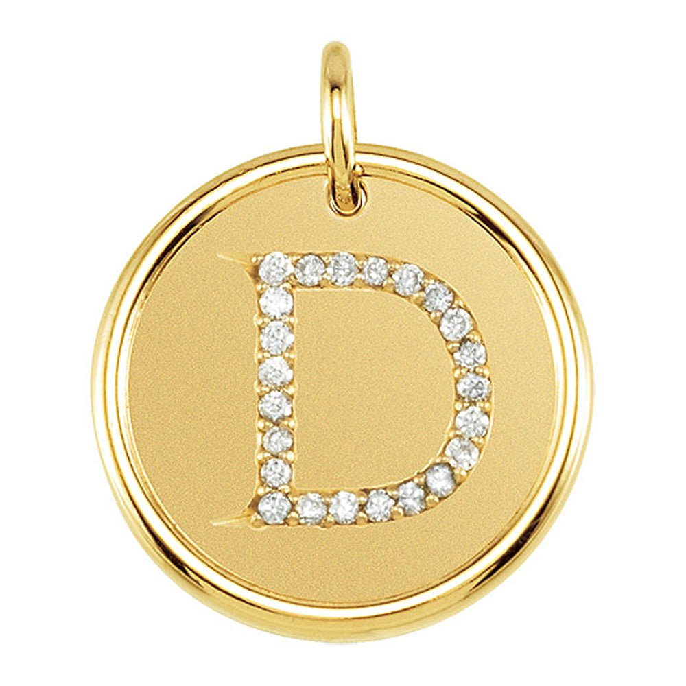 1/10 Ctw G-H, I1 Diamond Initial 17mm 14k Yellow Gold Pendant Letter D, Item P8908 by The Black Bow Jewelry Co.
