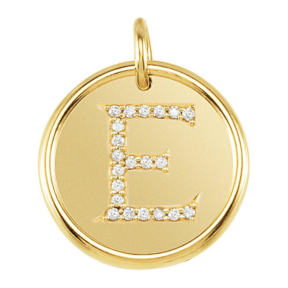 1/10 Ctw G-H, I1 Diamond Initial 17mm 14k Yellow Gold Pendant Letter E, Item P8909 by The Black Bow Jewelry Co.