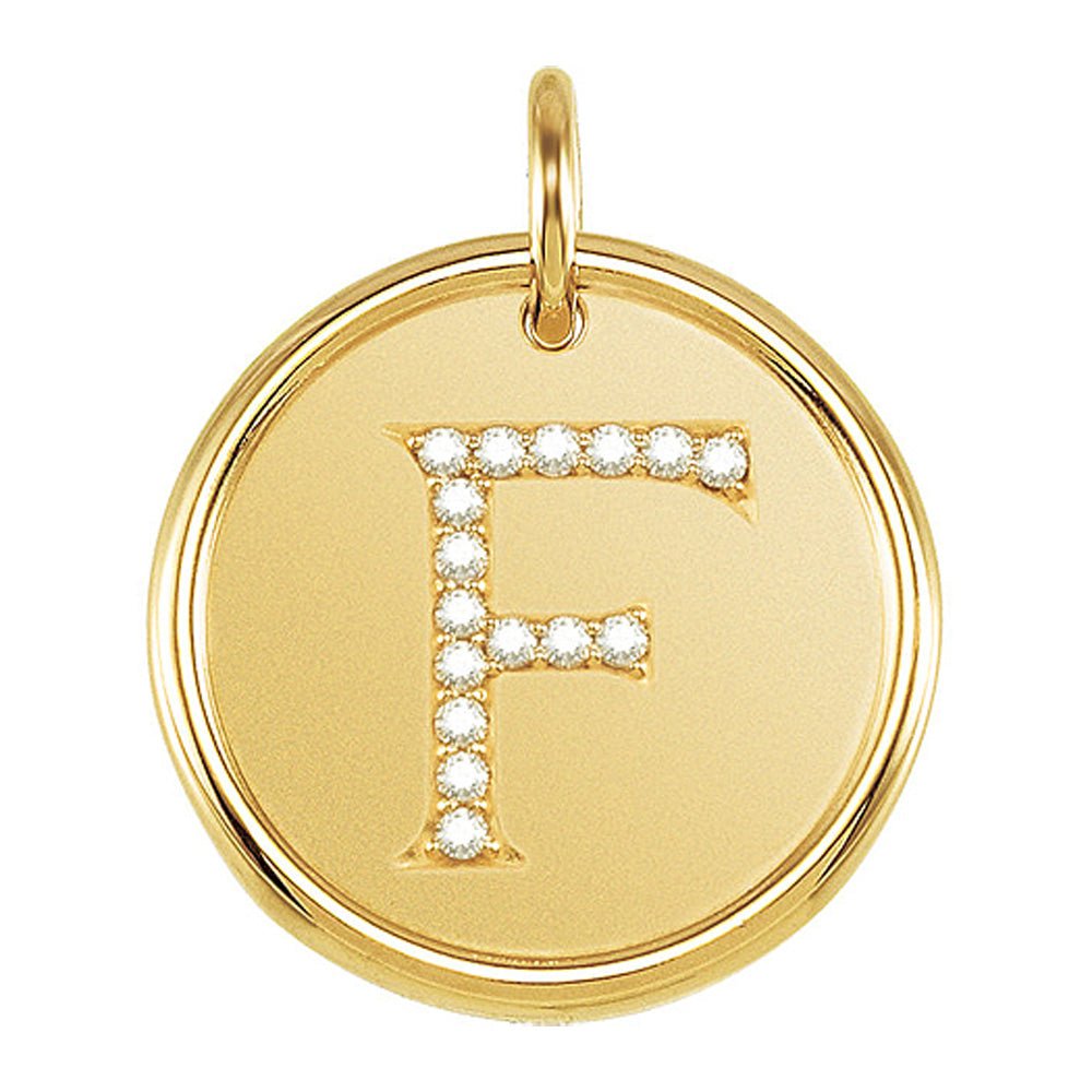 .08 Ctw G-H, I1 Diamond Initial 17mm 14k Yellow Gold Pendant Letter F, Item P8910 by The Black Bow Jewelry Co.