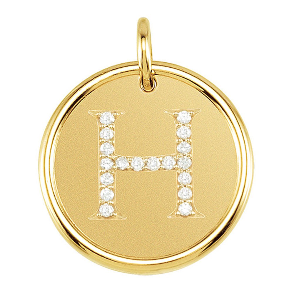 1/10 Ctw G-H, I1 Diamond Initial 17mm 14k Yellow Gold Pendant Letter H, Item P8912 by The Black Bow Jewelry Co.