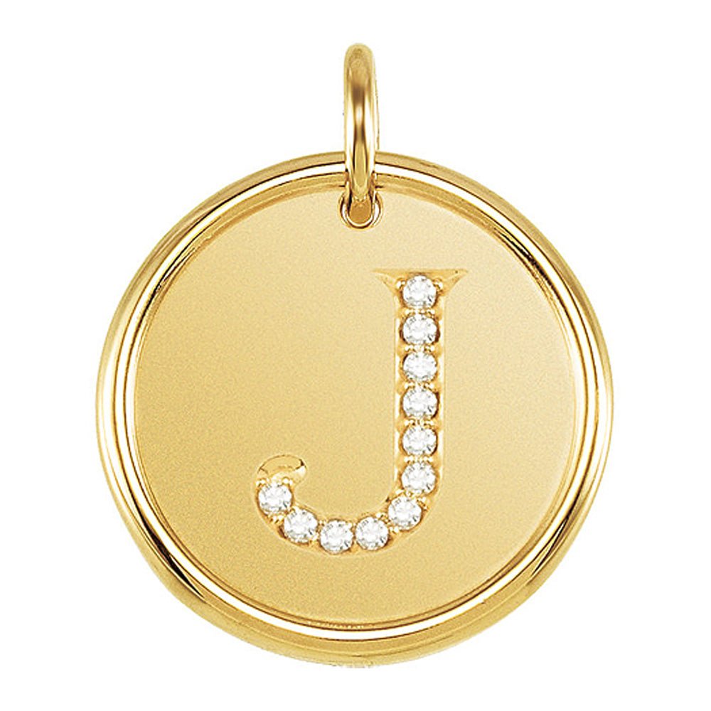 1/20 Ctw G-H, I1 Diamond Initial 17mm 14k Yellow Gold Pendant Letter J, Item P8914 by The Black Bow Jewelry Co.