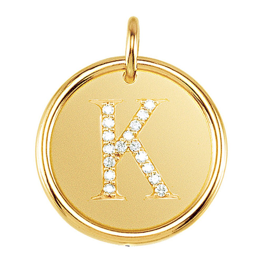 .085 Ctw G-H, I1 Diamond Initial 17mm 14k Yellow Gold Pendant Letter K, Item P8915 by The Black Bow Jewelry Co.