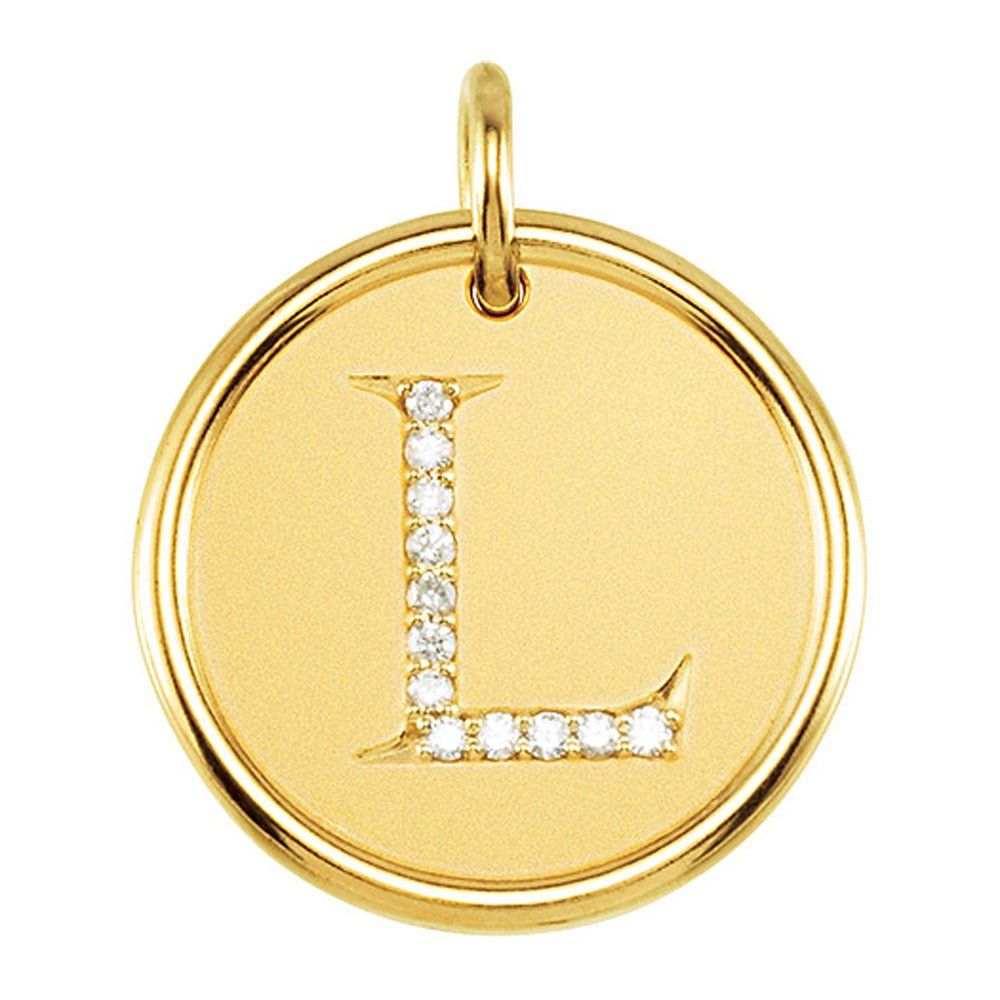 1/15 Ctw G-H, I1 Diamond Initial 17mm 14k Yellow Gold Pendant Letter L, Item P8916 by The Black Bow Jewelry Co.