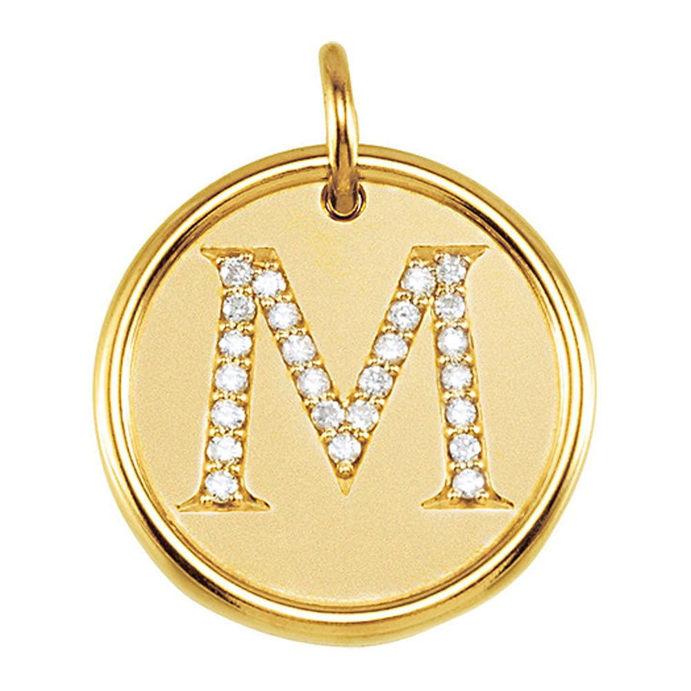 1/8 Ctw G-H, I1 Diamond Initial 17mm 14k Yellow Gold Pendant Letter M, Item P8917 by The Black Bow Jewelry Co.