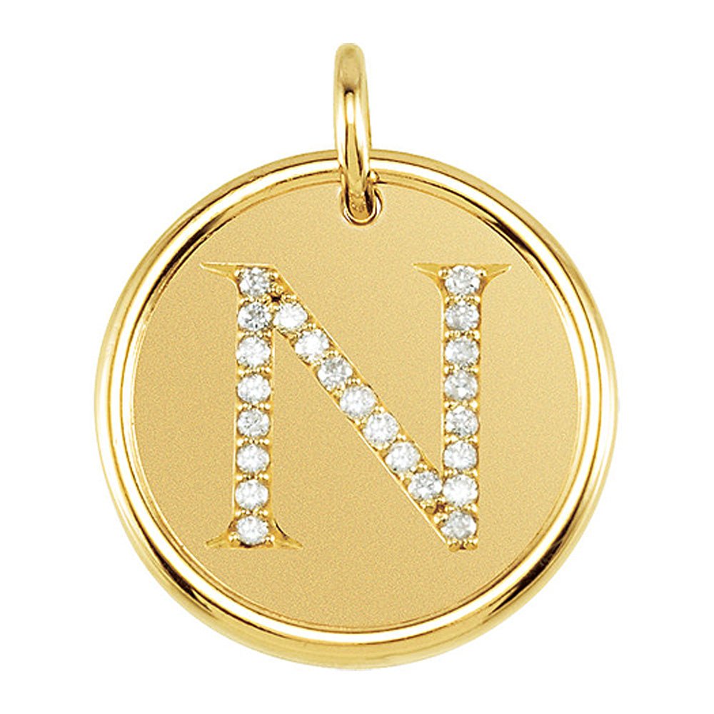 1/10 Ctw G-H, I1 Diamond Initial 17mm 14k Yellow Gold Pendant Letter N, Item P8918 by The Black Bow Jewelry Co.