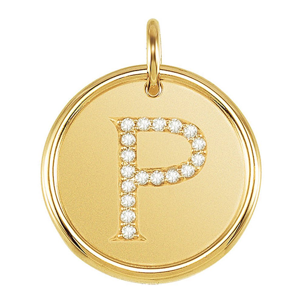 1/10 Ctw G-H, I1 Diamond Initial 17mm 14k Yellow Gold Pendant Letter P, Item P8920 by The Black Bow Jewelry Co.