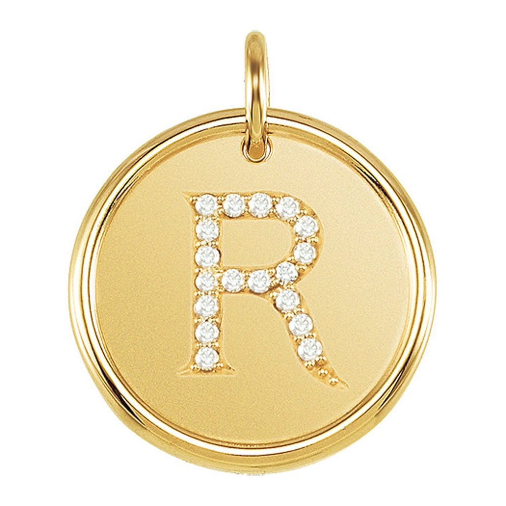 1/10 Ctw G-H, I1 Diamond Initial 17mm 14k Yellow Gold Pendant Letter R, Item P8922 by The Black Bow Jewelry Co.