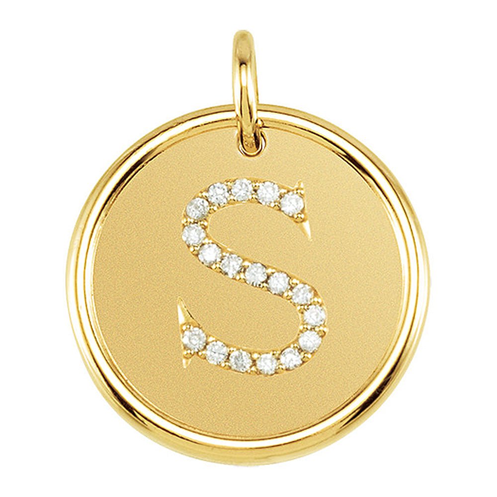 1/10 Ctw G-H, I1 Diamond Initial 17mm 14k Yellow Gold Pendant Letter S, Item P8923 by The Black Bow Jewelry Co.