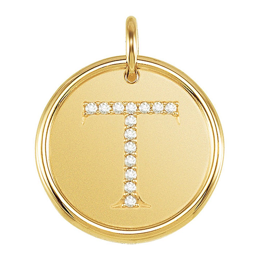 1/15 Ctw G-H, I1 Diamond Initial 17mm 14k Yellow Gold Pendant Letter T, Item P8924 by The Black Bow Jewelry Co.