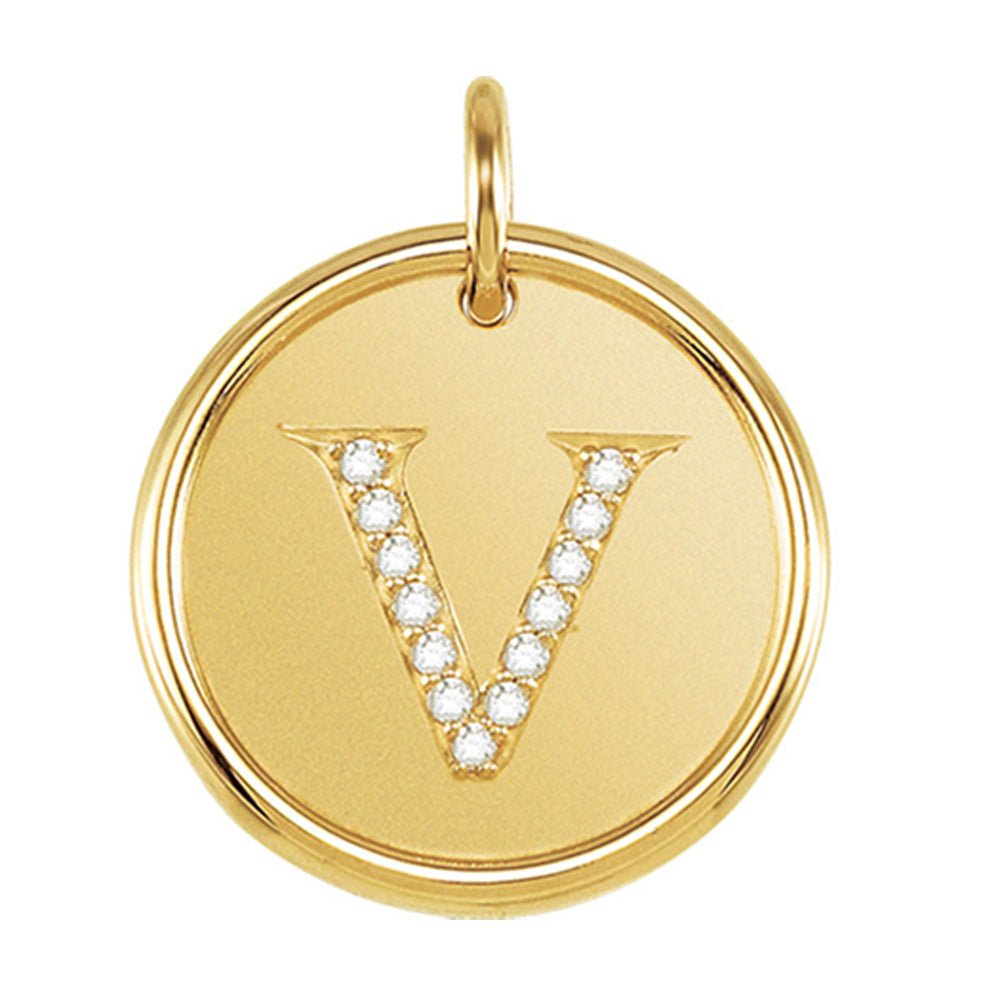 1/15 Ctw G-H, I1 Diamond Initial 17mm 14k Yellow Gold Pendant Letter V, Item P8926 by The Black Bow Jewelry Co.