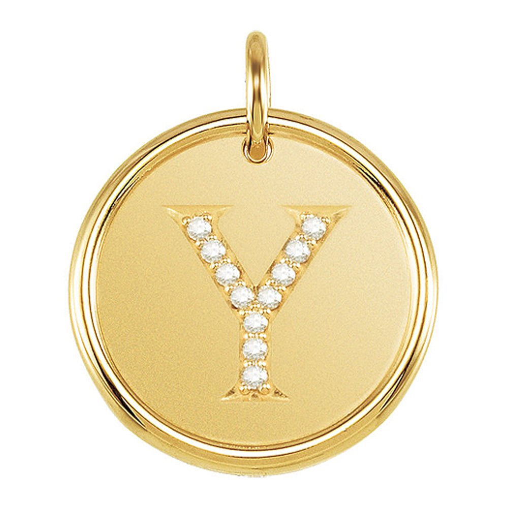 1/20 Ctw G-H, I1 Diamond Initial 17mm 14k Yellow Gold Pendant Letter Y, Item P8929 by The Black Bow Jewelry Co.