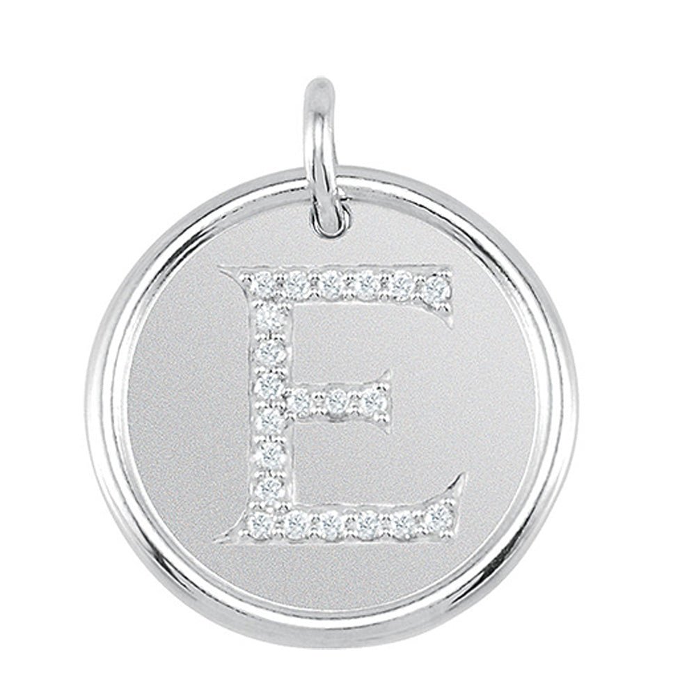 1/10 Ctw G-H, I1 Diamond Initial 17mm 14k White Gold Pendant Letter E, Item P8941 by The Black Bow Jewelry Co.