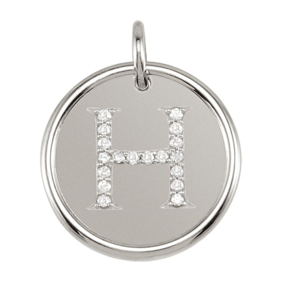 1/10 Ctw G-H, I1 Diamond Initial 17mm 14k White Gold Pendant Letter H, Item P8944 by The Black Bow Jewelry Co.