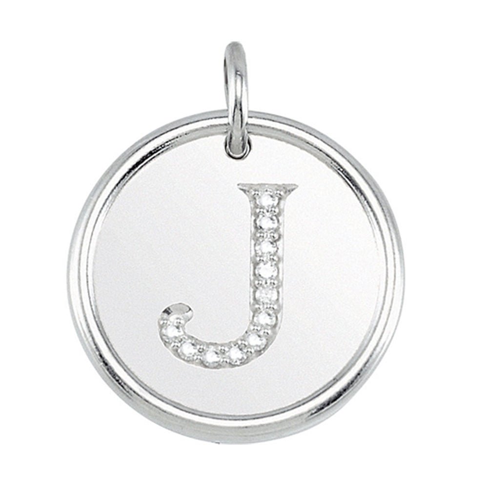 1/20 Ctw G-H, I1 Diamond Initial 17mm 14k White Gold Pendant Letter J, Item P8946 by The Black Bow Jewelry Co.