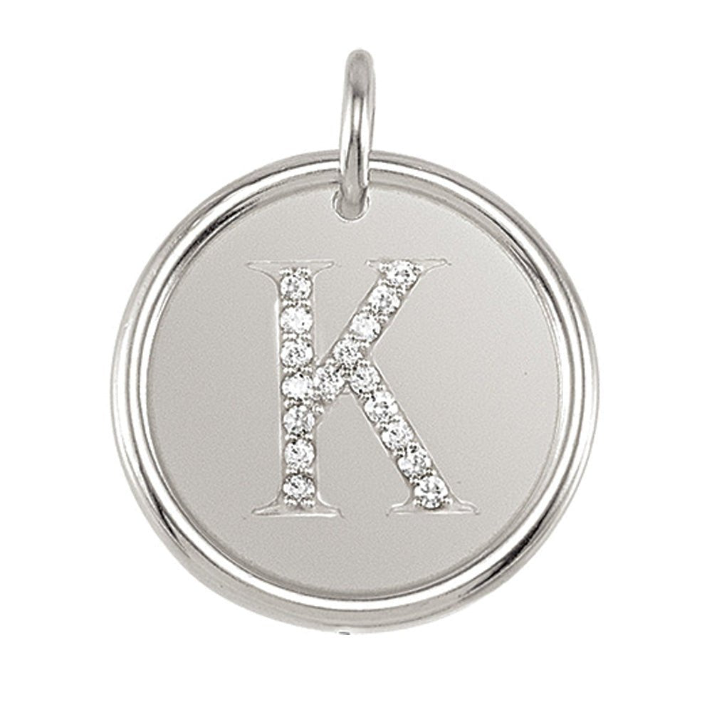 .085 Ctw G-H, I1 Diamond Initial 17mm 14k White Gold Pendant Letter K, Item P8947 by The Black Bow Jewelry Co.