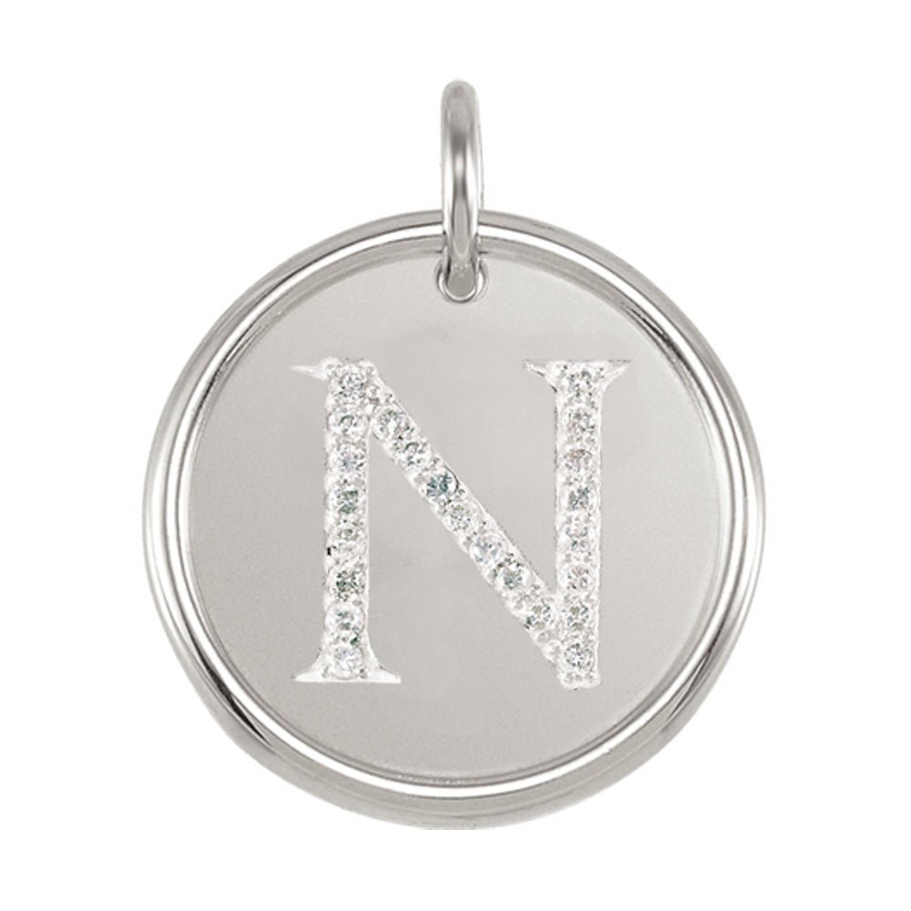 1/10 Ctw G-H, I1 Diamond Initial 17mm 14k White Gold Pendant Letter N, Item P8950 by The Black Bow Jewelry Co.
