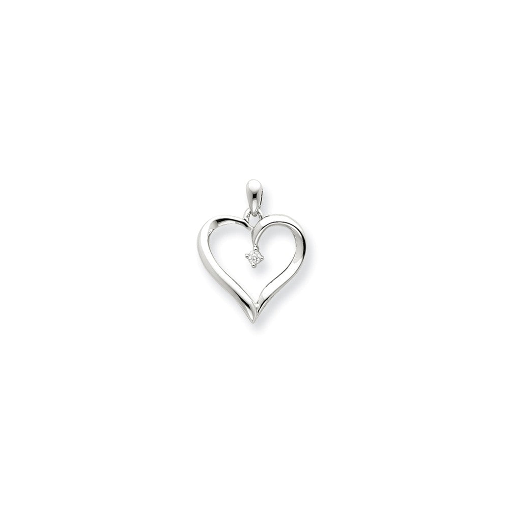 14k White Gold and .05 Carat Diamond Accented Heart Pendant - 17mm, Item P9165 by The Black Bow Jewelry Co.