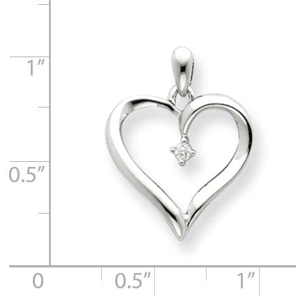 Alternate view of the 14k White Gold and .05 Carat Diamond Accented Heart Pendant - 17mm by The Black Bow Jewelry Co.