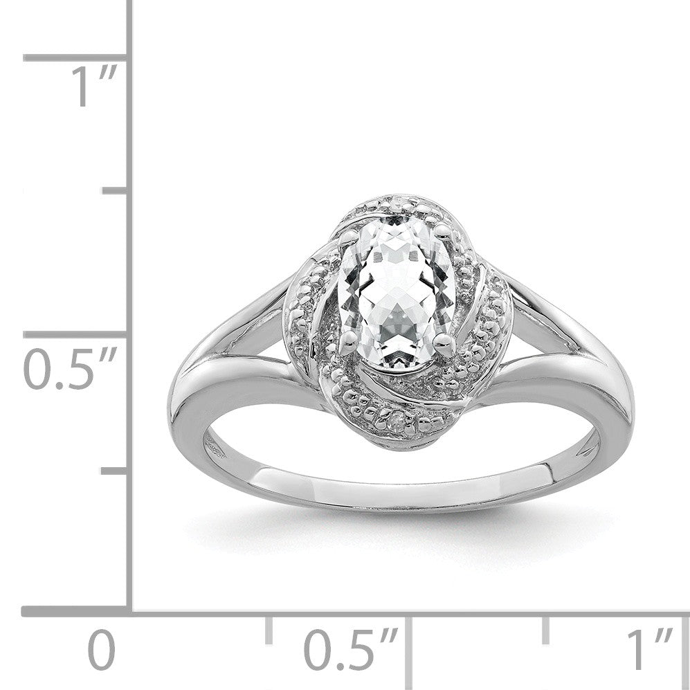 Alternate view of the Sterling Silver .01 Ctw Diamond and Oval White Topaz Ring by The Black Bow Jewelry Co.