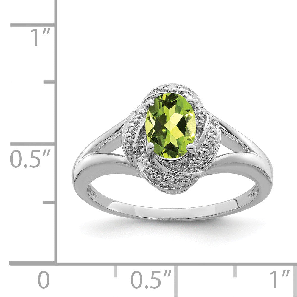 Alternate view of the Sterling Silver .01 Ctw (H-I, I2-I3) Diamond &amp; Oval Peridot Ring by The Black Bow Jewelry Co.