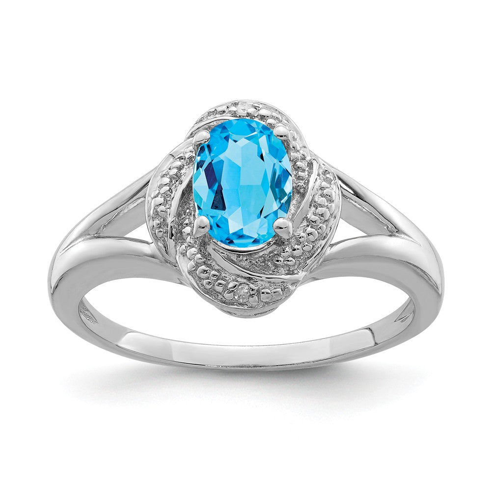 Sterling Silver .01 Ctw (H-I, I2-I3) Diamond &amp; Oval Blue Topaz Ring, Item R10013 by The Black Bow Jewelry Co.