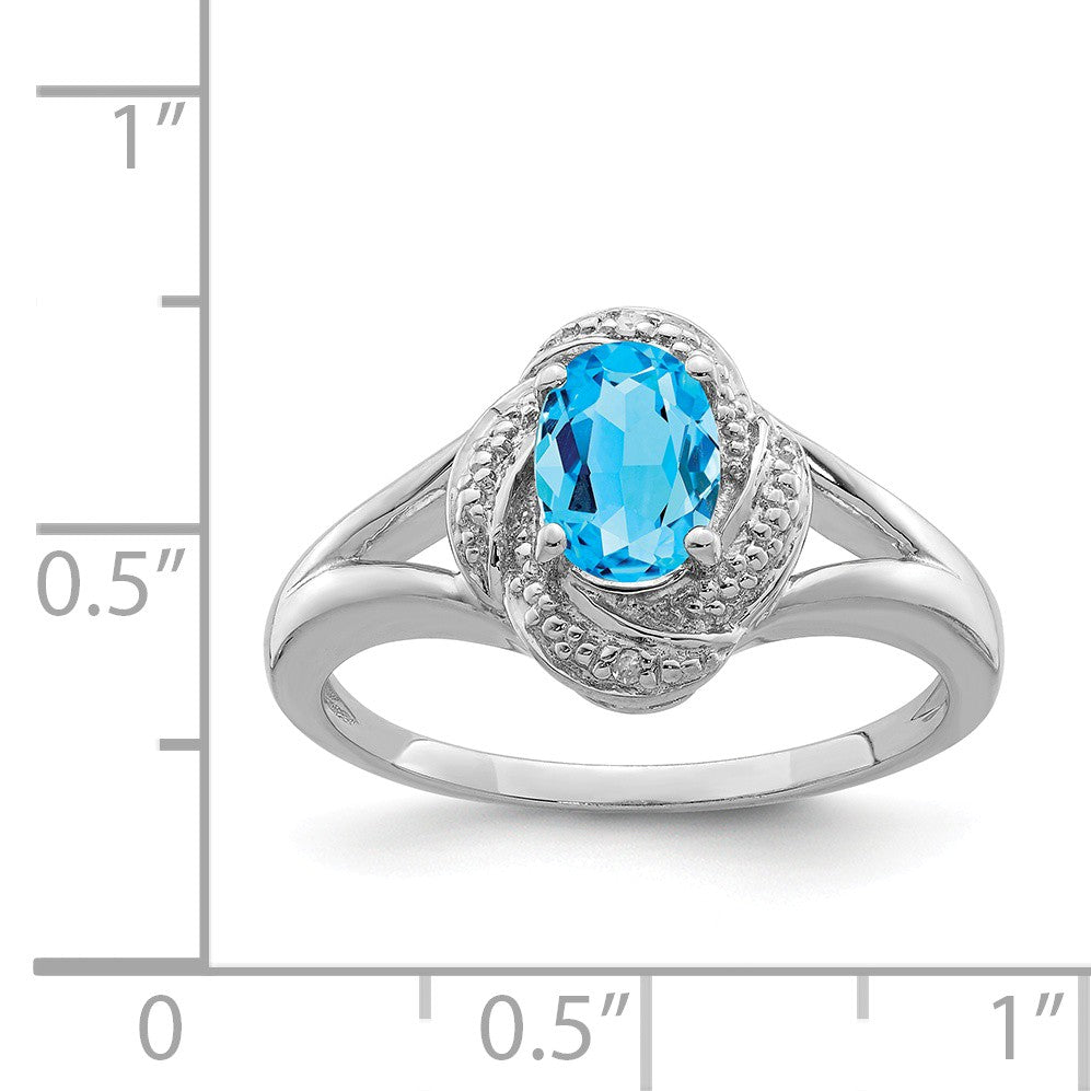 Alternate view of the Sterling Silver .01 Ctw (H-I, I2-I3) Diamond &amp; Oval Blue Topaz Ring by The Black Bow Jewelry Co.