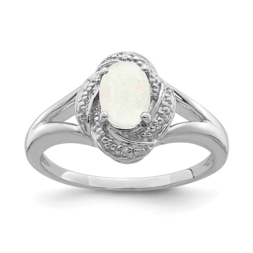 Sterling Silver .01 Ctw (H-I, I2-13) Diamond &amp; Oval Created Opal Ring, Item R10021 by The Black Bow Jewelry Co.