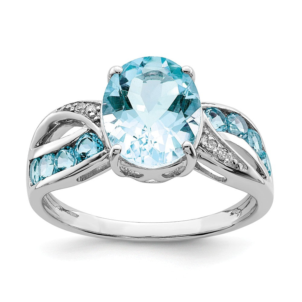 Light Blue Topaz &amp; .02 Ctw Diamond Split Shank Sterling Silver Ring, Item R10067 by The Black Bow Jewelry Co.