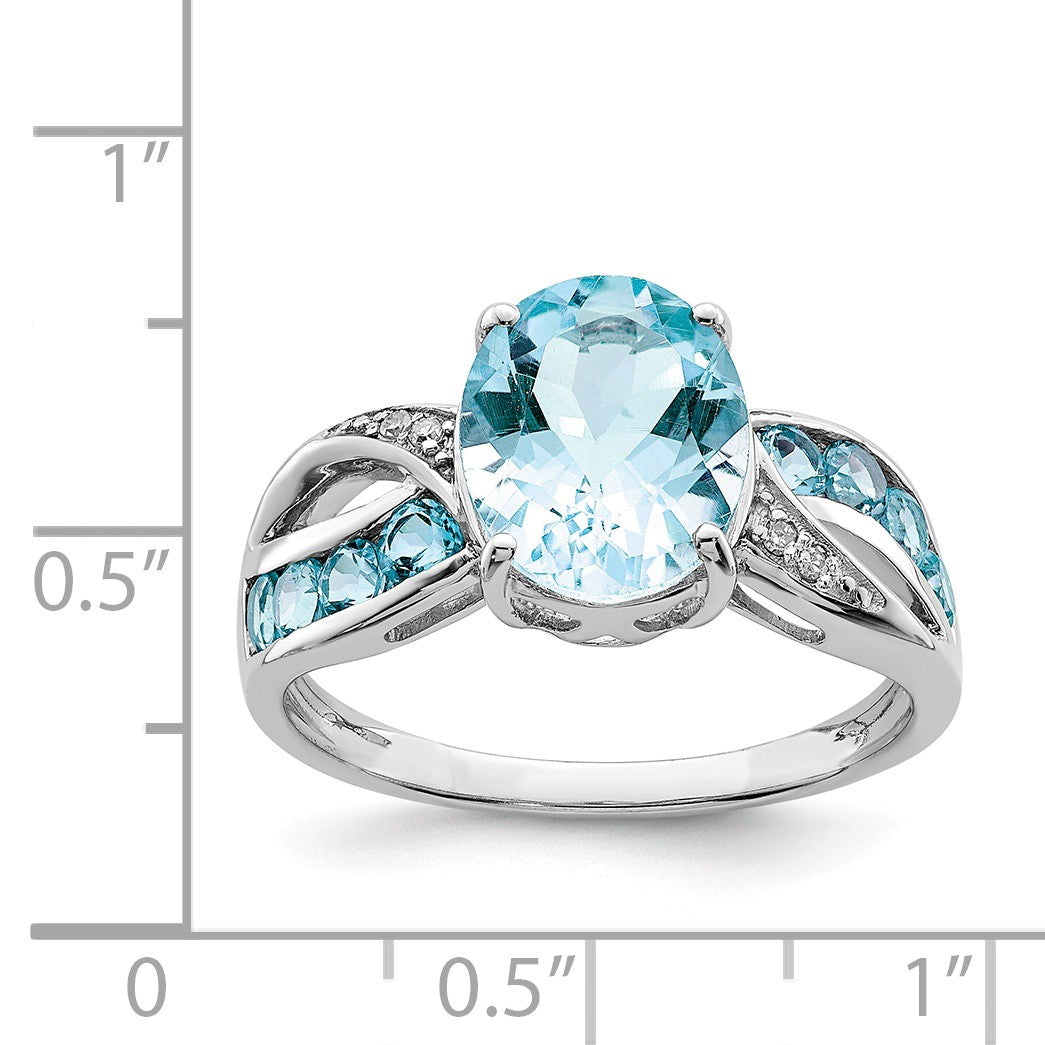 Alternate view of the Light Blue Topaz &amp; .02 Ctw Diamond Split Shank Sterling Silver Ring by The Black Bow Jewelry Co.