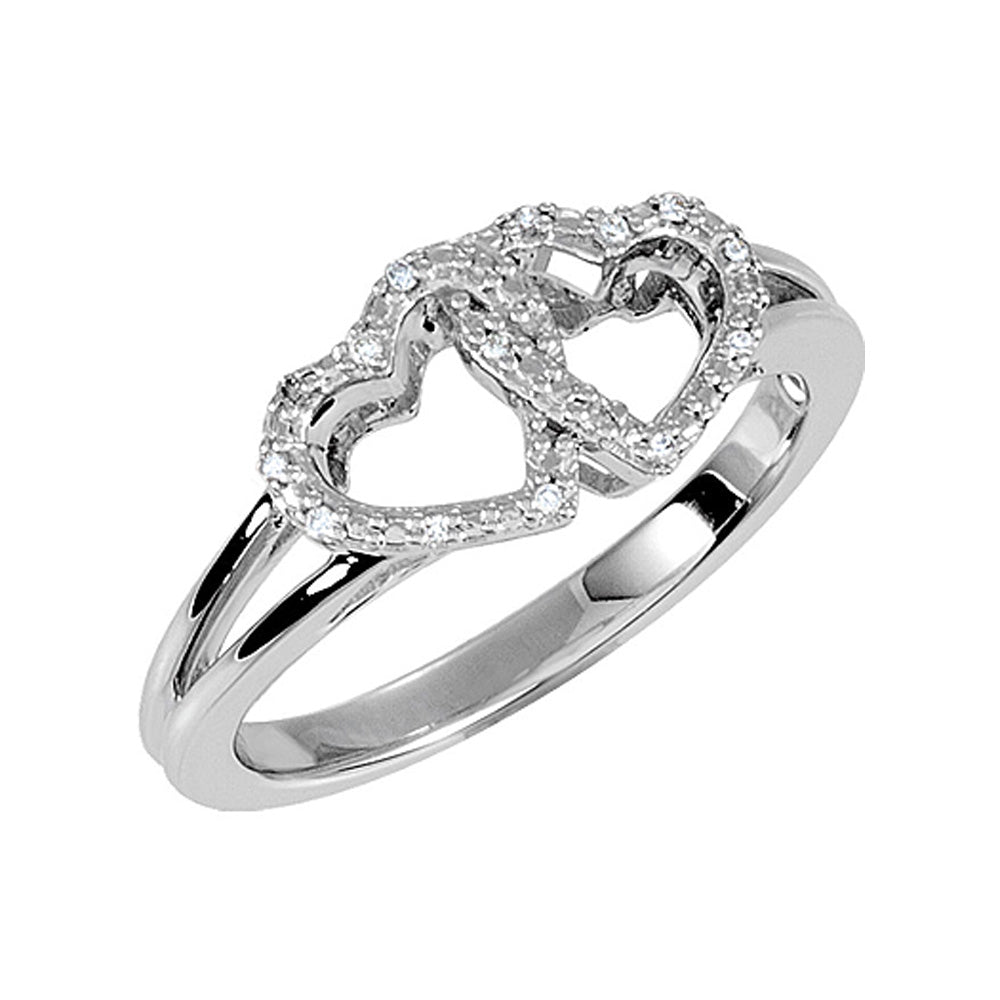 .05 Ctw Diamond Accent Double Heart Ring in Sterling Silver, Item R10085 by The Black Bow Jewelry Co.