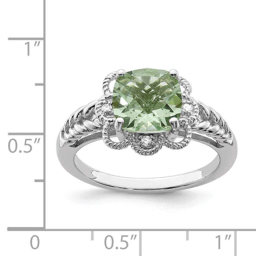 Alternate view of the Green Quartz &amp; .04 Ctw Diamond Scalloped Sterling Silver Ring by The Black Bow Jewelry Co.