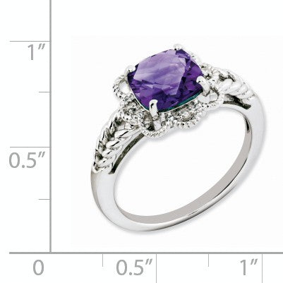 Alternate view of the Amethyst &amp; .04 Ctw Diamond Scalloped Sterling Silver Ring by The Black Bow Jewelry Co.