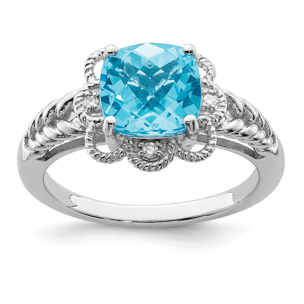 Light Blue Topaz &amp; .04 Ctw Diamond Scalloped Sterling Silver Ring, Item R10118 by The Black Bow Jewelry Co.