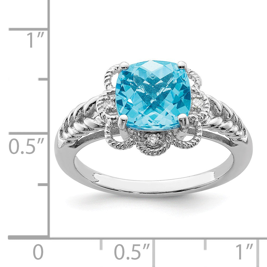 Alternate view of the Light Blue Topaz &amp; .04 Ctw Diamond Scalloped Sterling Silver Ring by The Black Bow Jewelry Co.