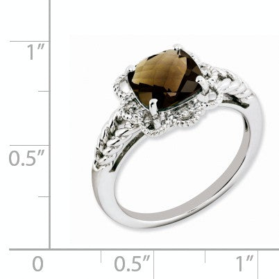 Alternate view of the Smoky Quartz &amp; .04 Ctw Diamond Scalloped Sterling Silver Ring by The Black Bow Jewelry Co.