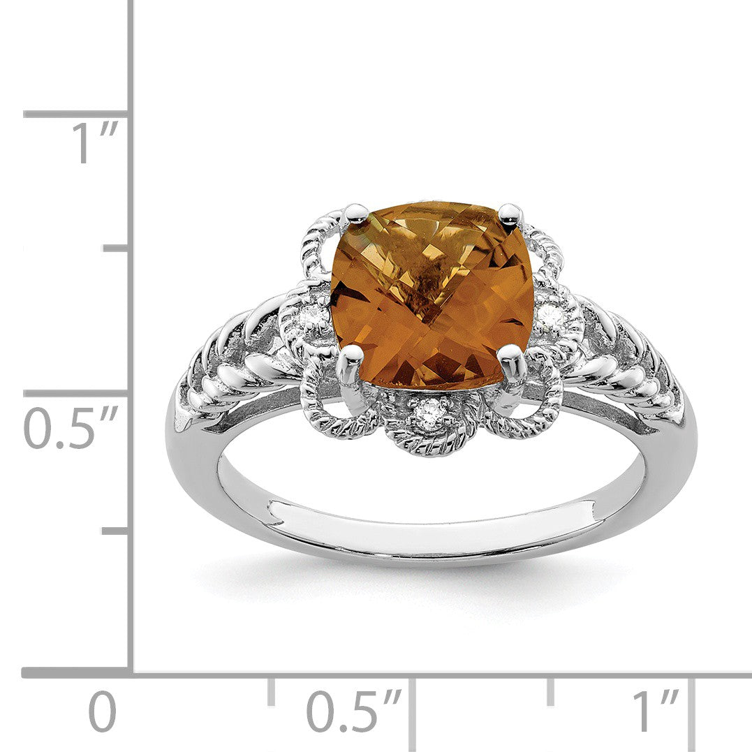 Alternate view of the Whiskey Quartz &amp; .04 Ctw Diamond Scalloped Sterling Silver Ring by The Black Bow Jewelry Co.