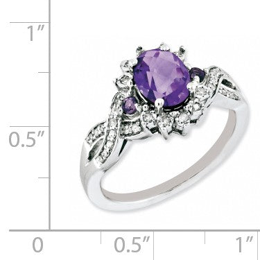Alternate view of the Oval Amethyst &amp; .15 Ctw Diamond Halo Sterling Silver Ring by The Black Bow Jewelry Co.