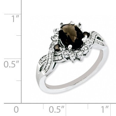 Alternate view of the Oval Smoky Quartz &amp; .15 Ctw Diamond Halo Sterling Silver Ring by The Black Bow Jewelry Co.